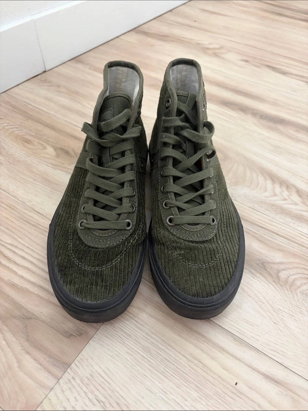 Vans Olive Corduroy High-Top Sneaker with Black Sole